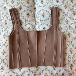 Women's Tan Ribbed Knit Top